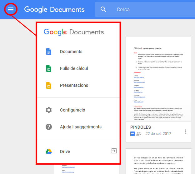 Окно программы Google Docs