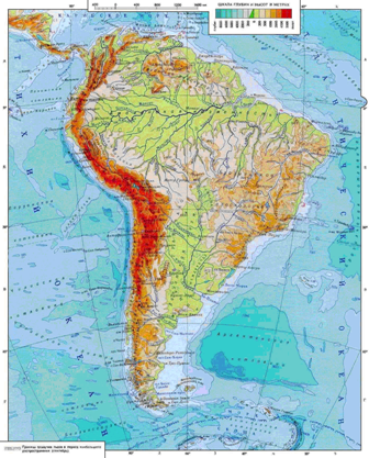 Физическая карта Южной Америки
