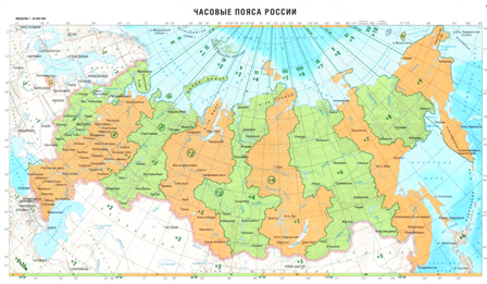 Карта часовых поясов России в $1991$ году