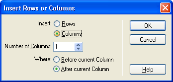 Внешний вид диалогового окна Insert Rows or Columns (включен переключатель Columns). Автор24 — интернет-биржа студенческих работ